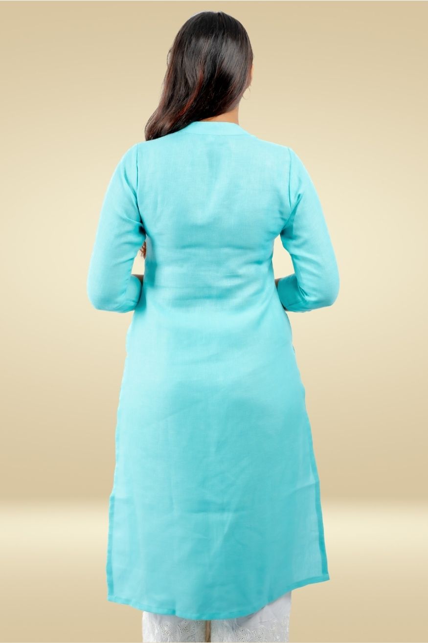 Cotton Kurta with Linen feel - Turquoise Blue