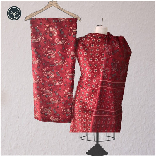 Hand Block Ajrakh print in Cotton - 3 Piece suit set