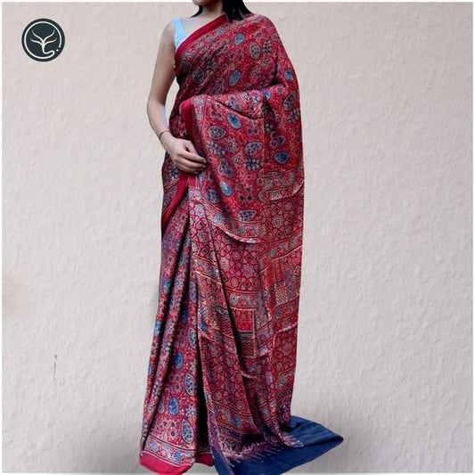 AJRAKH IN MODAL SILK (MD-AJ-ALF-15) - BLOCK PRINTED