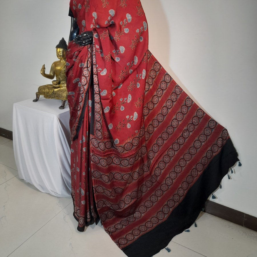 AJRAKH IN MODAL SILK - BLOCK PRINTED