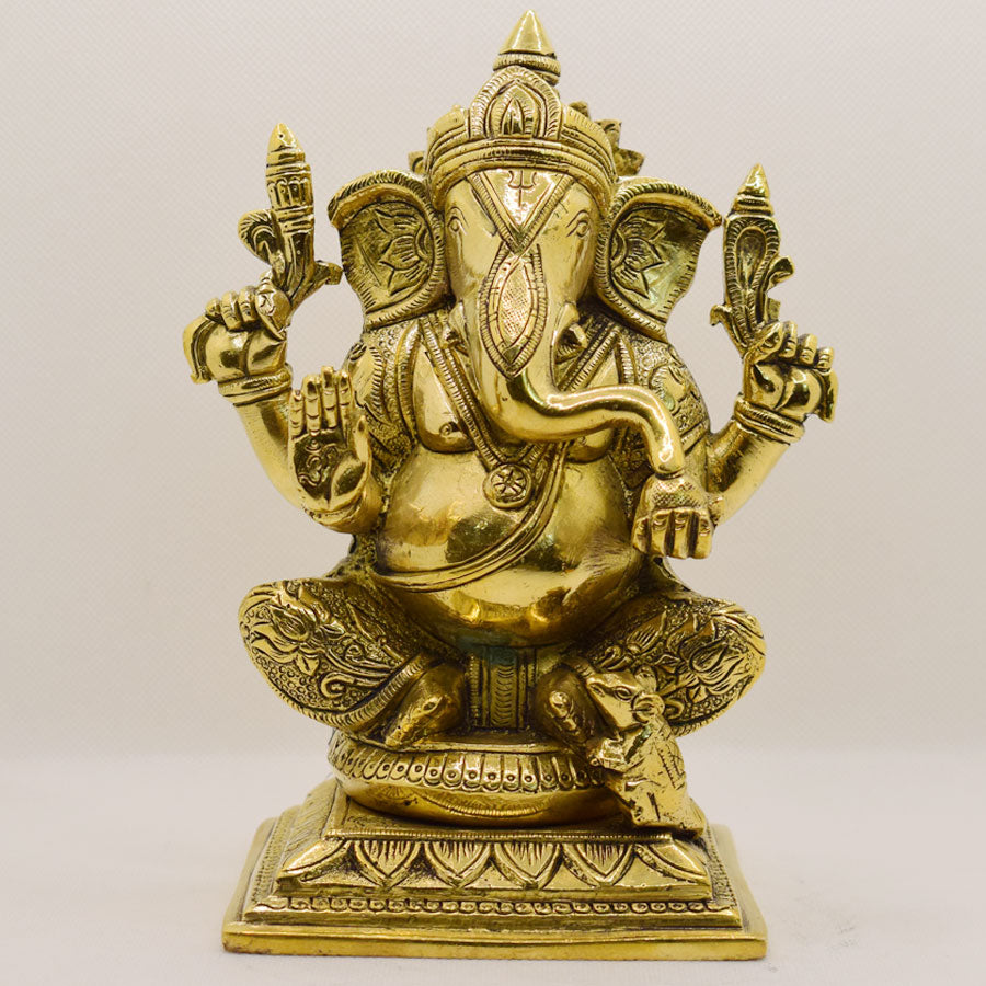 BRASS CHATURANGA GANESHA WITH DETAILED WORK