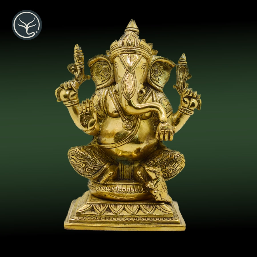 BRASS CHATURANGA GANESHA WITH DETAILED WORK