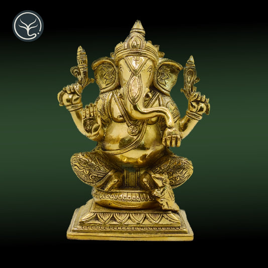 BRASS CHATURANGA GANESHA WITH DETAILED WORK