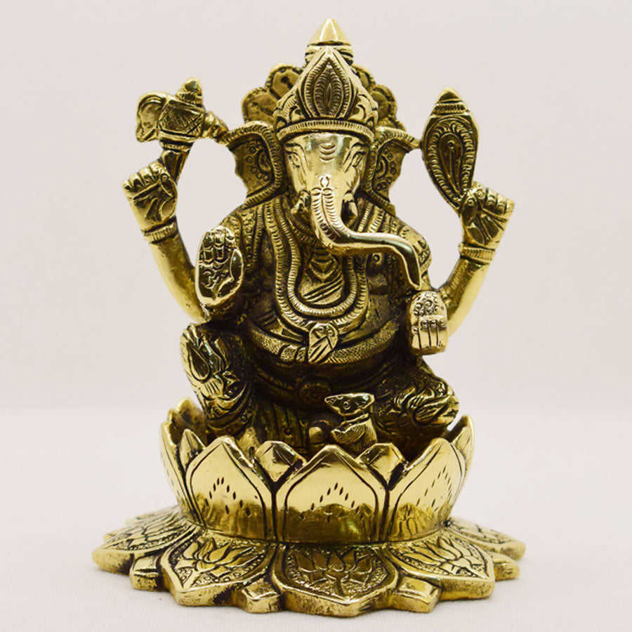 BRASS GANESHA ON LOTUS