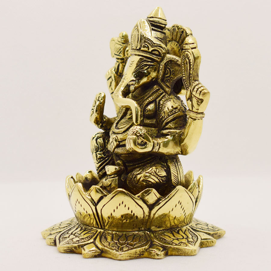 BRASS GANESHA ON LOTUS