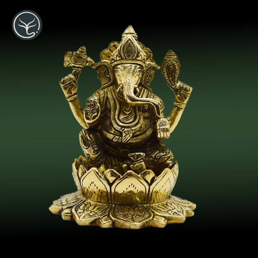 BRASS GANESHA ON LOTUS