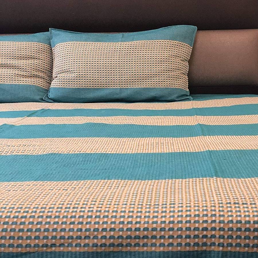 COTTON BEDSHEET WITH 2 NOS OF PILLOW COVER- CHECKS AND STRIPES - KING SIZE