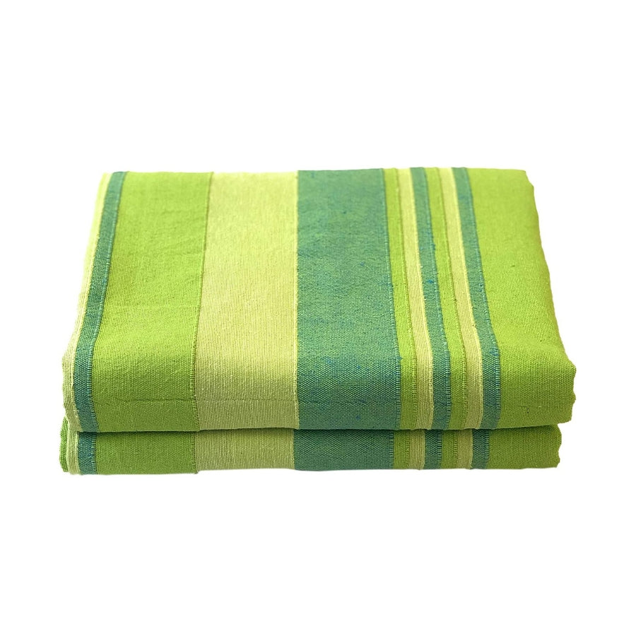 COTTON BEDSHEET WITH 2 NOS OF PILLOW COVERS - STRIPPED GREEN-YELLOW - KING SIZE