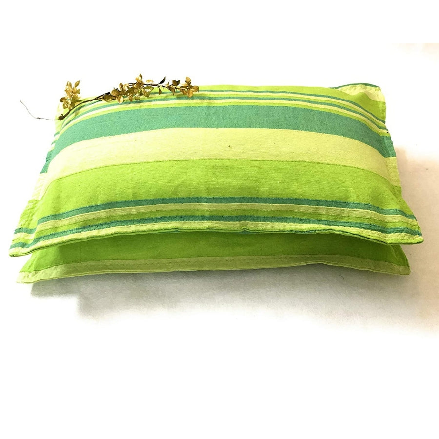 COTTON BEDSHEET WITH 2 NOS OF PILLOW COVERS - STRIPPED GREEN-YELLOW - KING SIZE