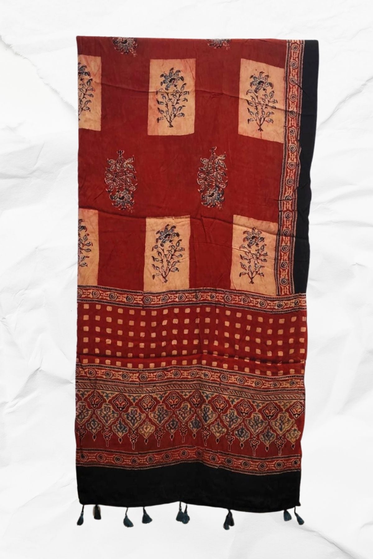 Dupatta with Ajrakh Print on Modal silk