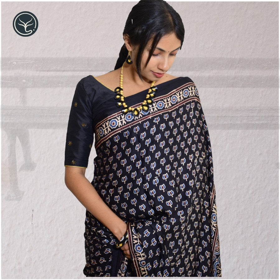 DESIGNER AJRAKH IN MODAL SILK (MD-AJ-KD-80) - BLOCK PRINTED