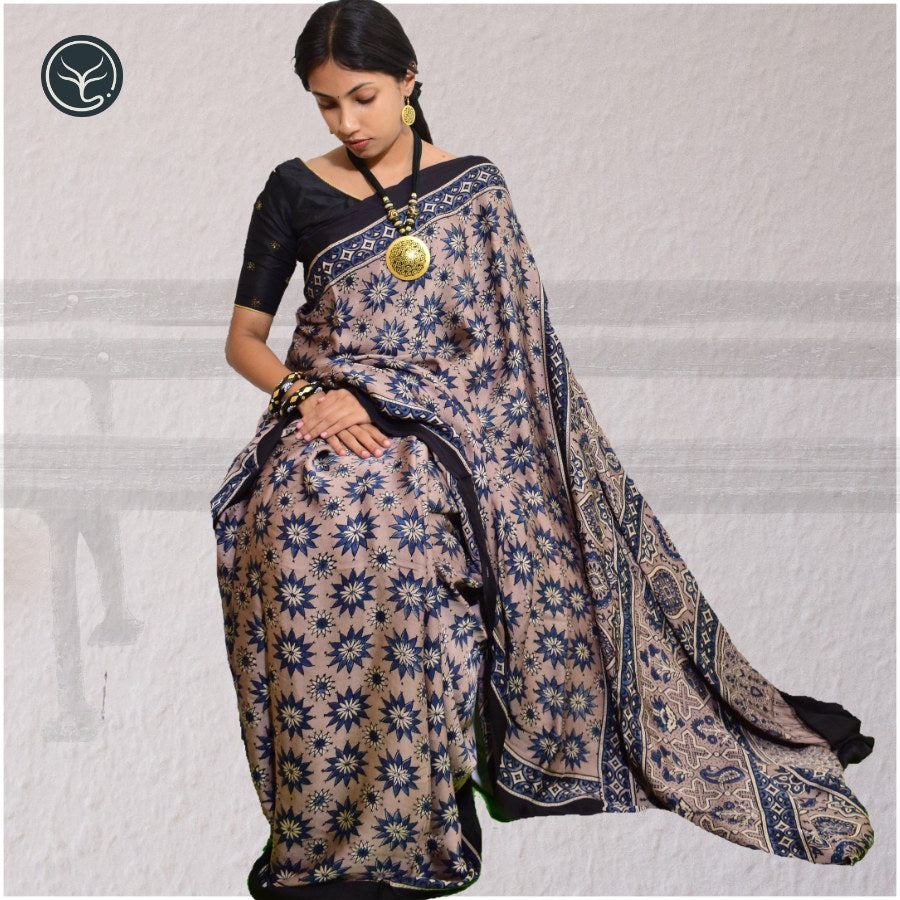 DESIGNER AJRAKH IN MODAL SILK (MD-AJ-KD-81) - BLOCK PRINTED