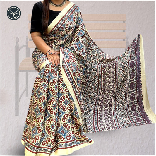 DESIGNER AJRAKH IN MODAL SILK (MD-AJ-ALF-30) - BLOCK PRINTED