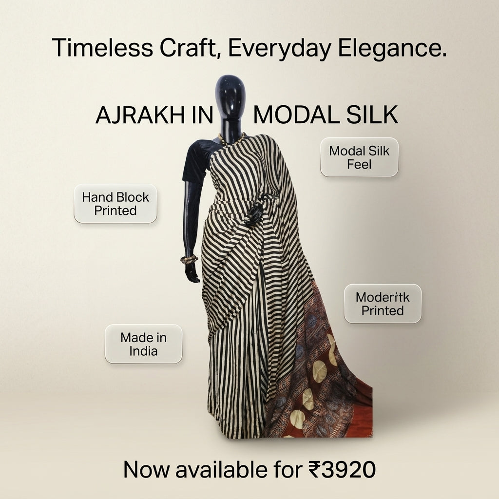 AJRAKH IN MODAL SILK (MD-AJ-KD-125 - Maroon) - BLOCK PRINTED