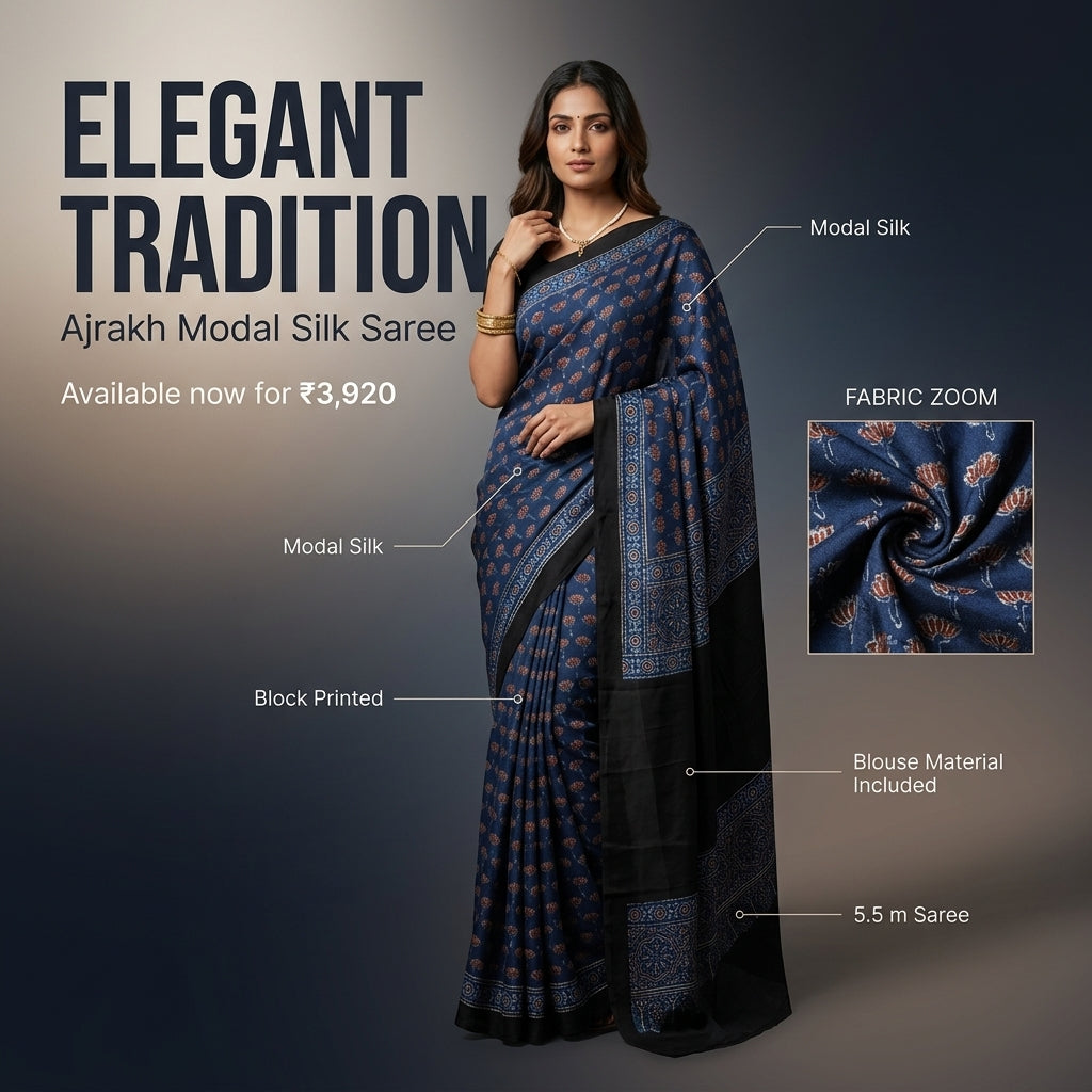 AJRAKH IN MODAL SILK (MD-AJ-KD-02) - BLOCK PRINTED