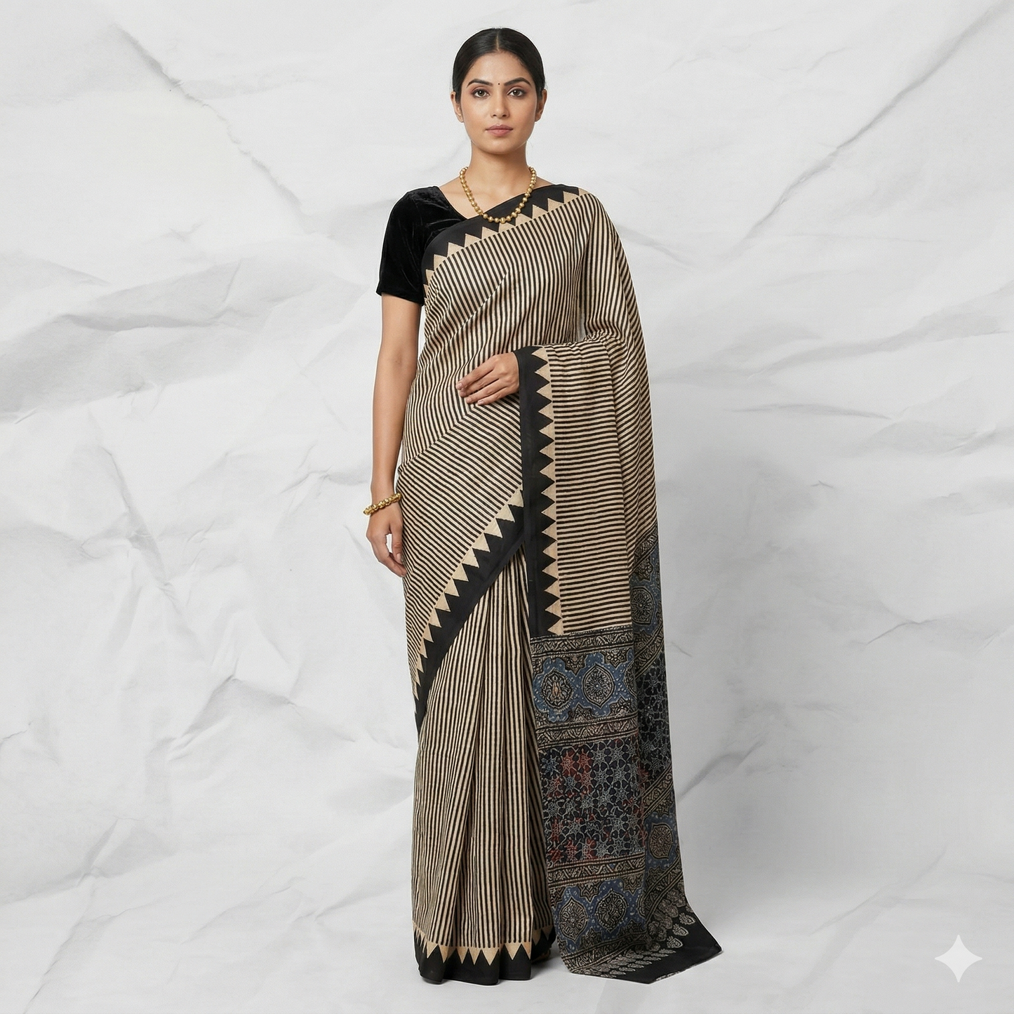 AJRAKH IN MODAL SILK (MD-AJ-KD-82) - BLOCK PRINTED
