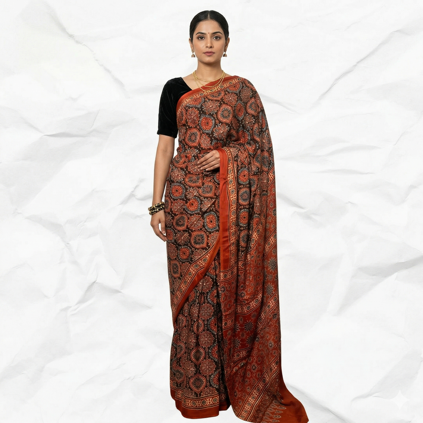 AJRAKH IN MODAL SILK (MD-AJ-KD-86) - BLOCK PRINTED