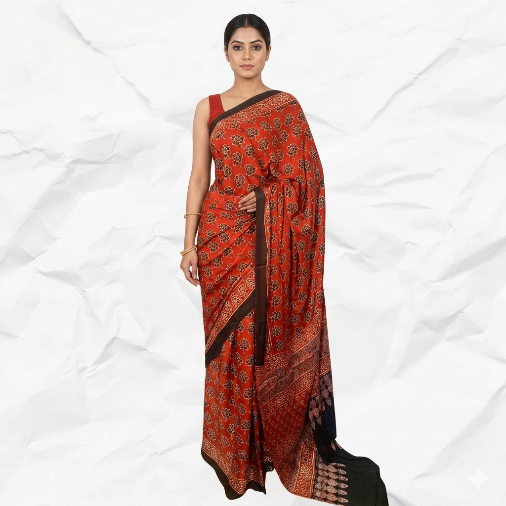 DESIGNER AJRAKH IN MODAL SILK (MD-AJ-KD-68) - BLOCK PRINTED