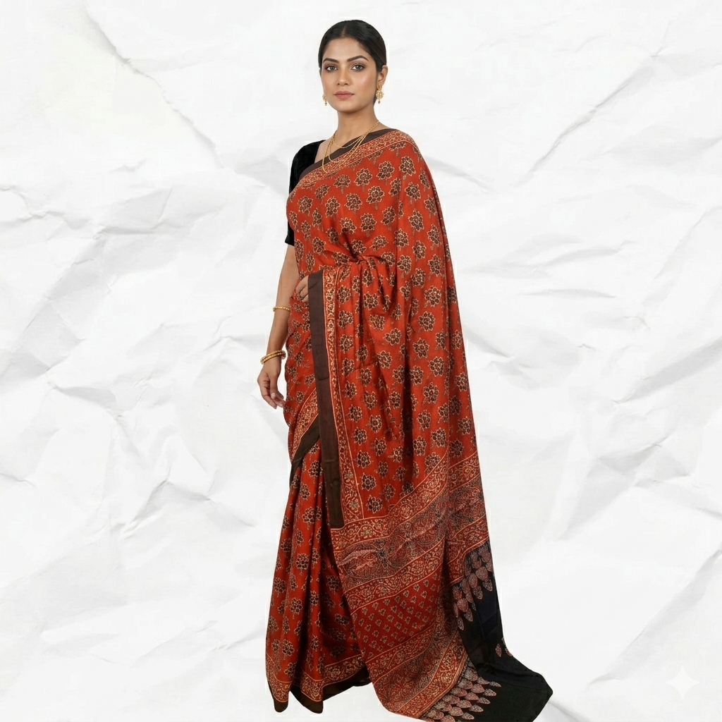 DESIGNER AJRAKH IN MODAL SILK (MD-AJ-KD-68) - BLOCK PRINTED