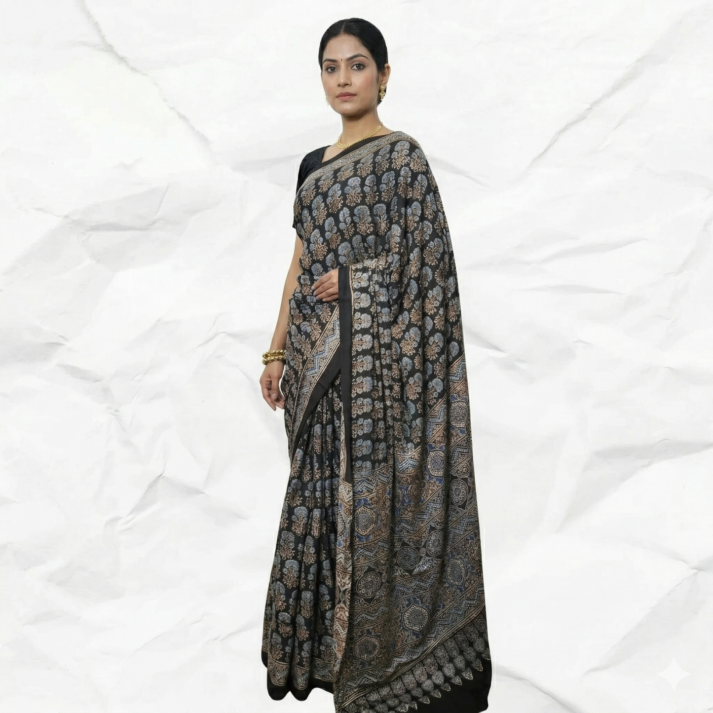AJRAKH IN MODAL SILK (MD-AJ-KD-32) - BLOCK PRINTED
