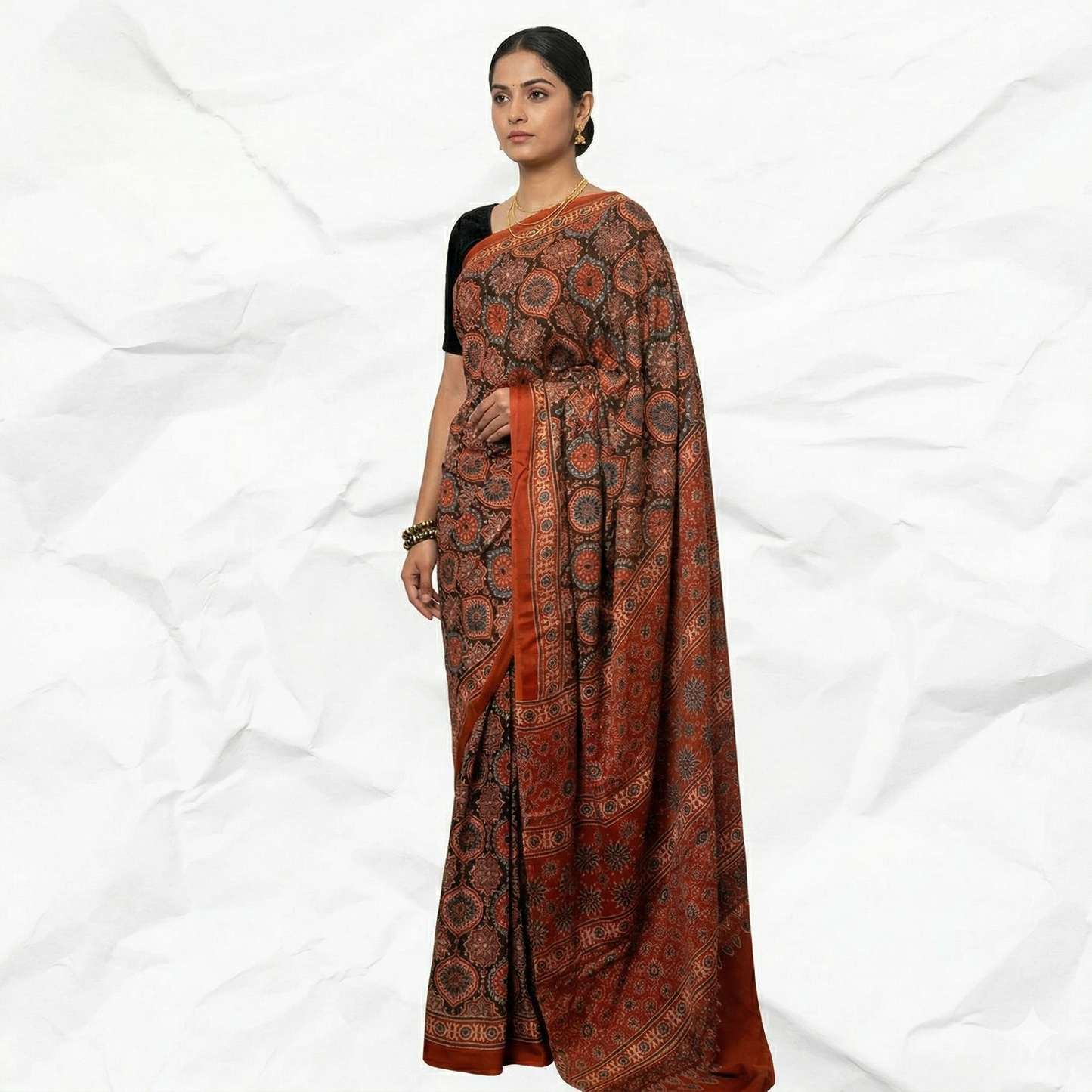 AJRAKH IN MODAL SILK (MD-AJ-KD-86) - BLOCK PRINTED