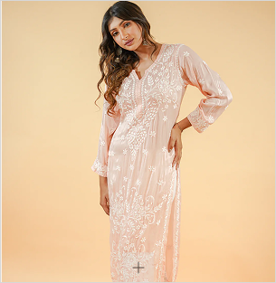 Embroidered  Chikankari - Peach