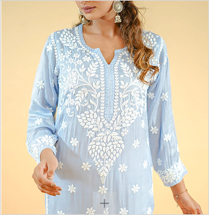 Embroidered  Chikankari -  Blue