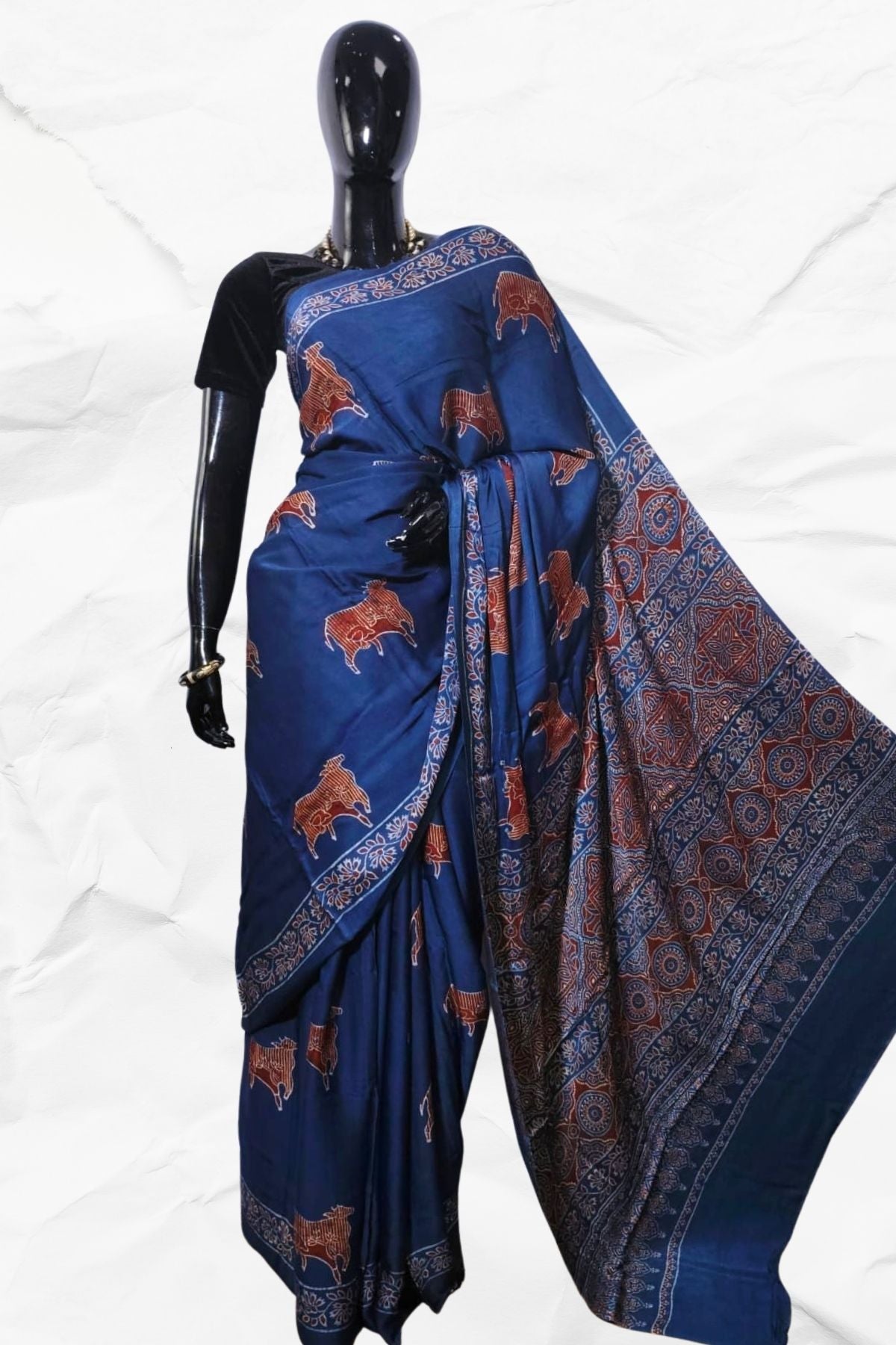 AJRAKH IN MODAL SILK (MD-AJ-KD-113) - BLOCK PRINTED