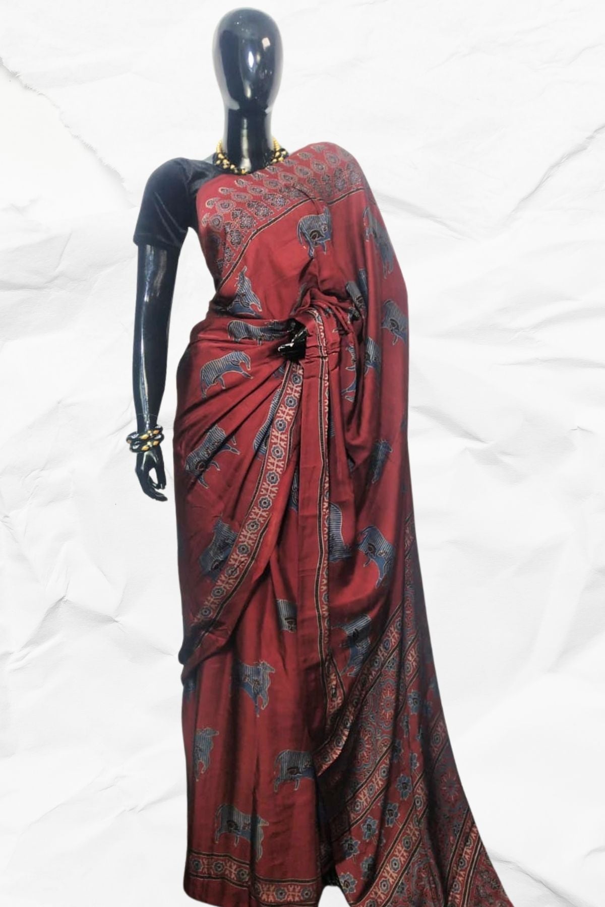 AJRAKH IN MODAL SILK (MD-AJ-KD-122) - BLOCK PRINTED