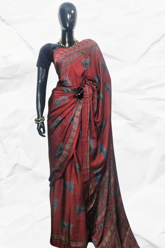 AJRAKH IN MODAL SILK (MD-AJ-KD-122) - BLOCK PRINTED