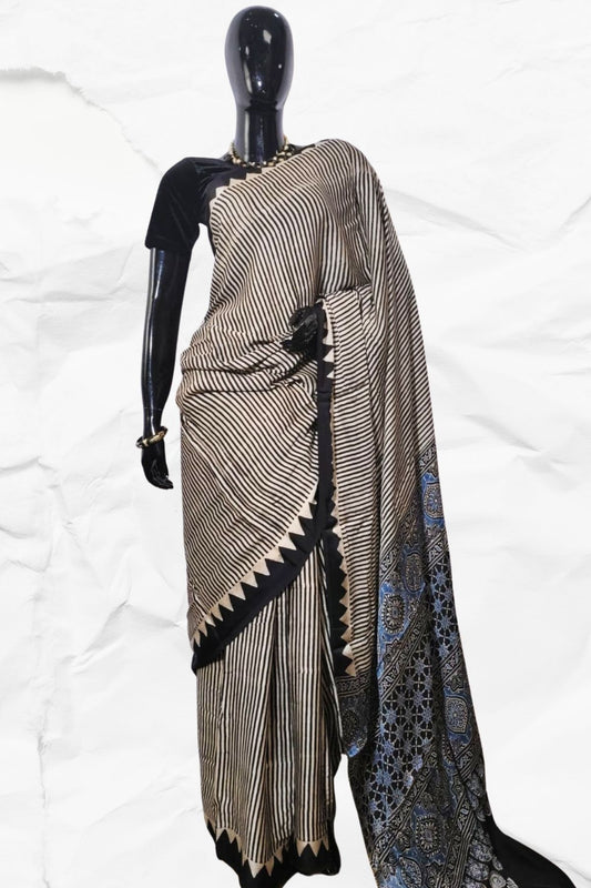 AJRAKH IN MODAL SILK (MD-AJ-KD-82) - BLOCK PRINTED