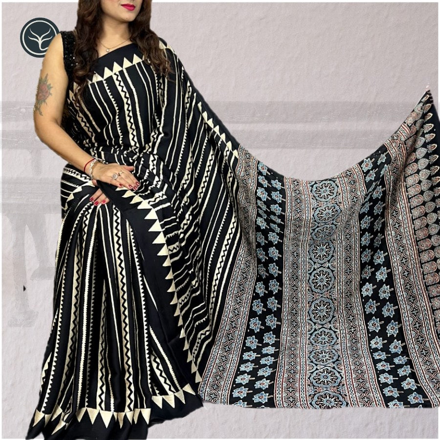 AJRAKH IN MODAL SILK (MD-AJ-KD-84) - BLOCK PRINTED