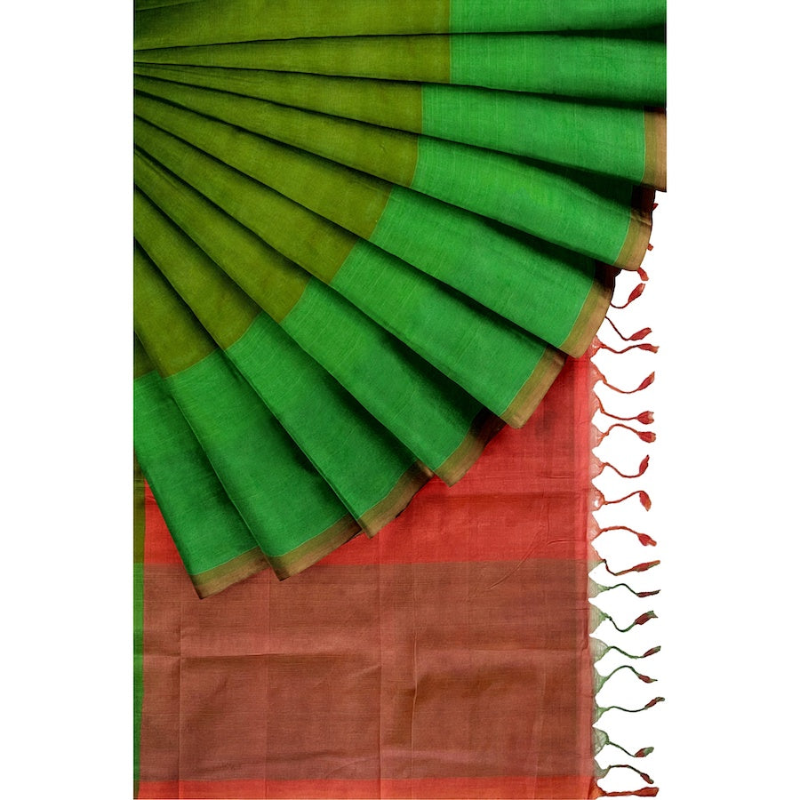 MANGALAGIRI SILK COTTON IN FOREST GREEN AND RED