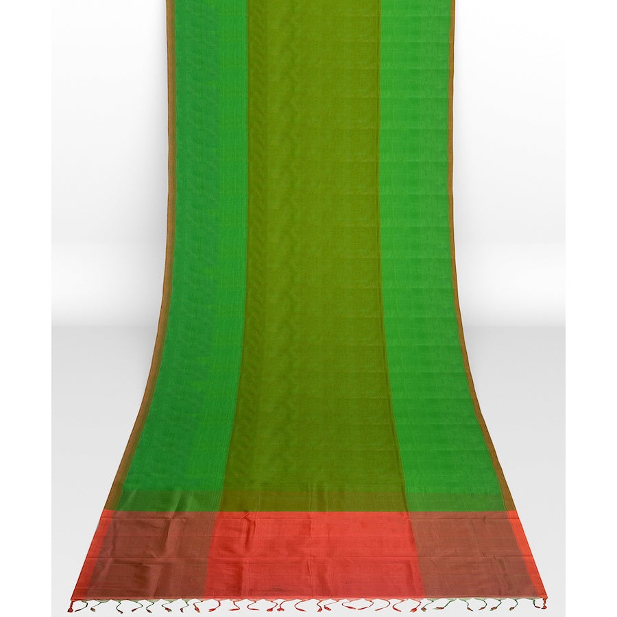 MANGALAGIRI SILK COTTON IN FOREST GREEN AND RED