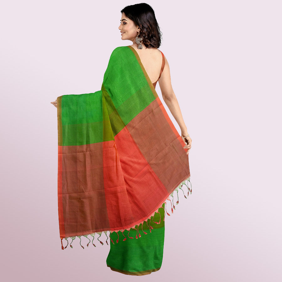 MANGALAGIRI SILK COTTON IN FOREST GREEN AND RED