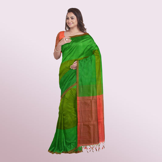 MANGALAGIRI SILK COTTON IN FOREST GREEN AND RED