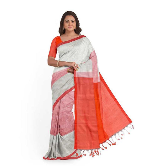 Mangalagiri Silk Cotton saree in Red and White