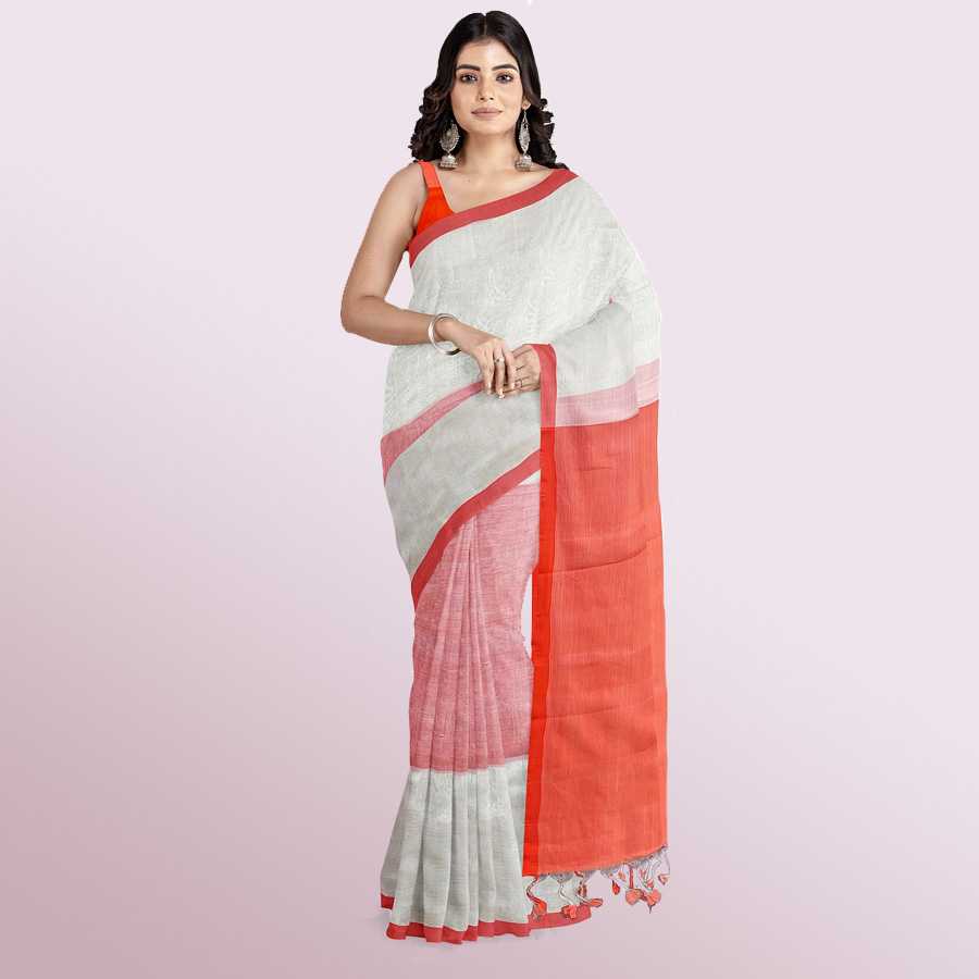 Mangalagiri Silk Cotton saree in Red and White