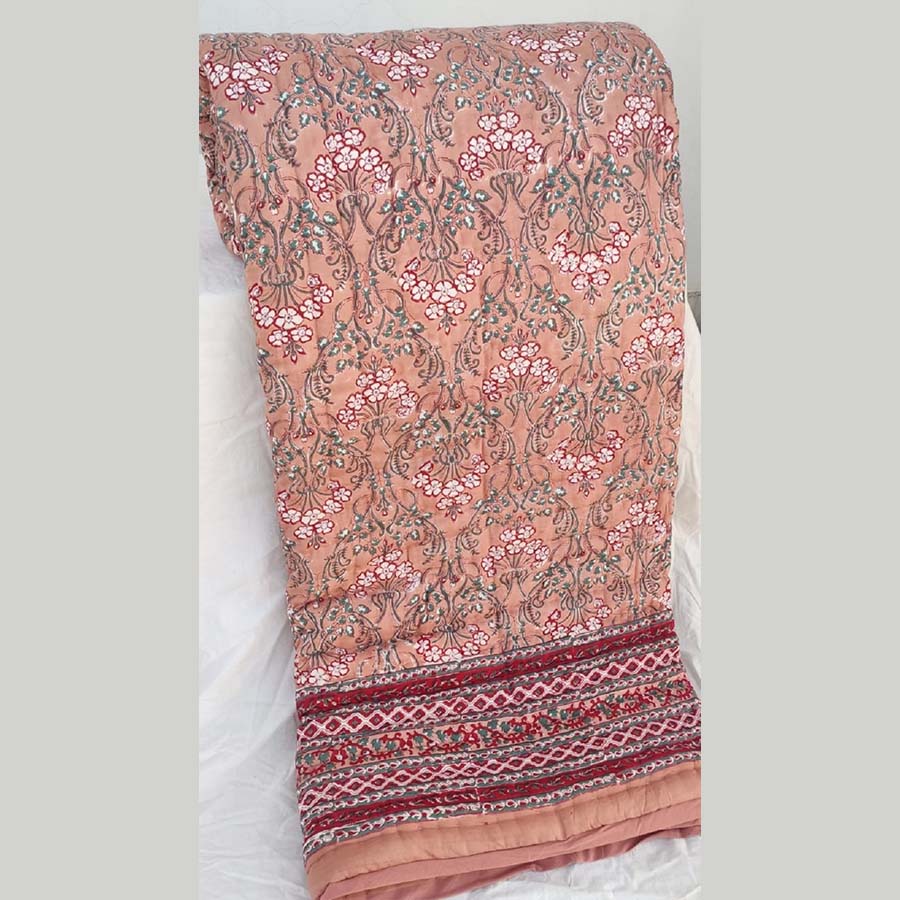 RAZAIS HAND QUILTED AND BLOCK PRINTED IN DELICATE MUTED PEACH FLORAL