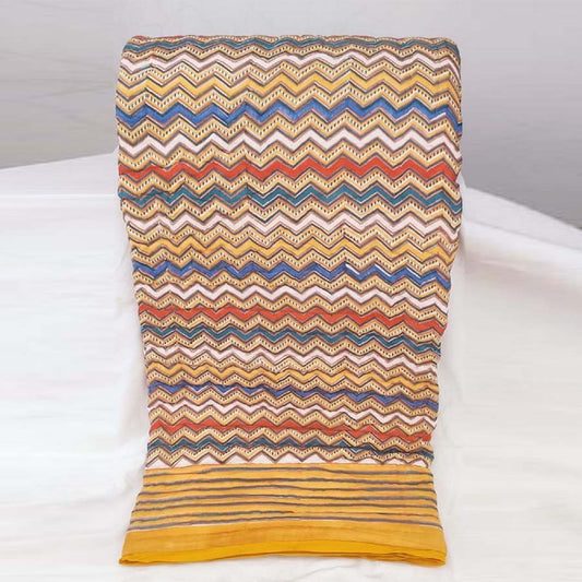 RAZAIS HAND QUILTED AND BLOCK PRINTED IN MULTI COLOURED ZIG ZAG PATTERN