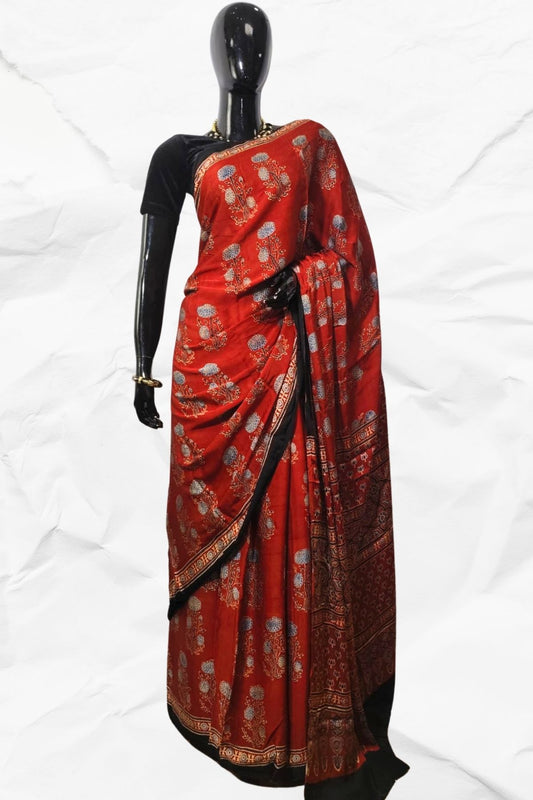 AJRAKH IN MODAL SILK (MD-AJ-SH-19)- BLOCK PRINTED