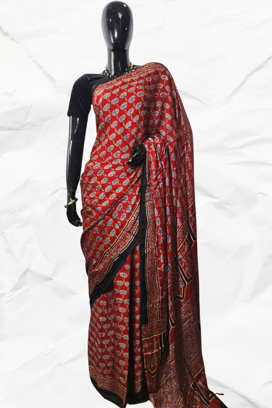 AJRAKH IN MODAL SILK (MD-AJ-SH-21)- BLOCK PRINTED