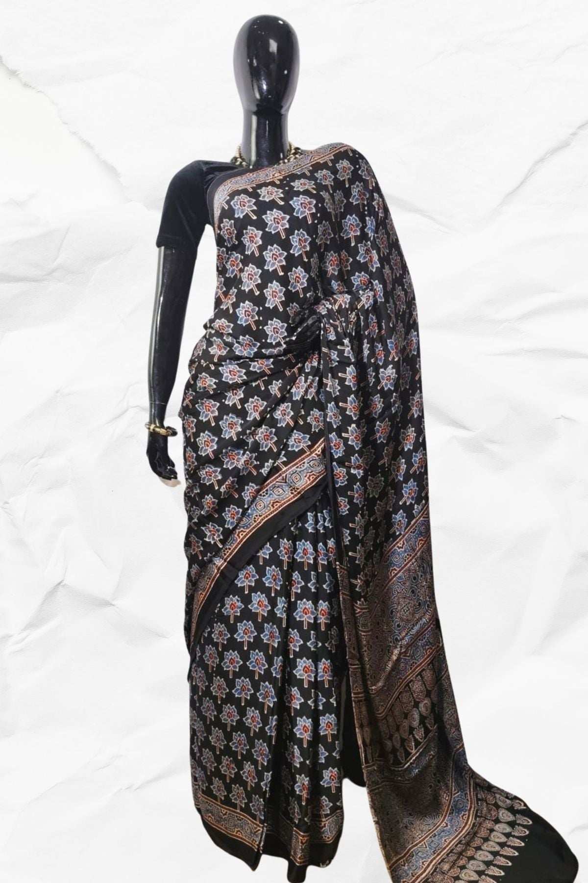 AJRAKH IN MODAL SILK (MD-AJ-SH-23)- BLOCK PRINTED