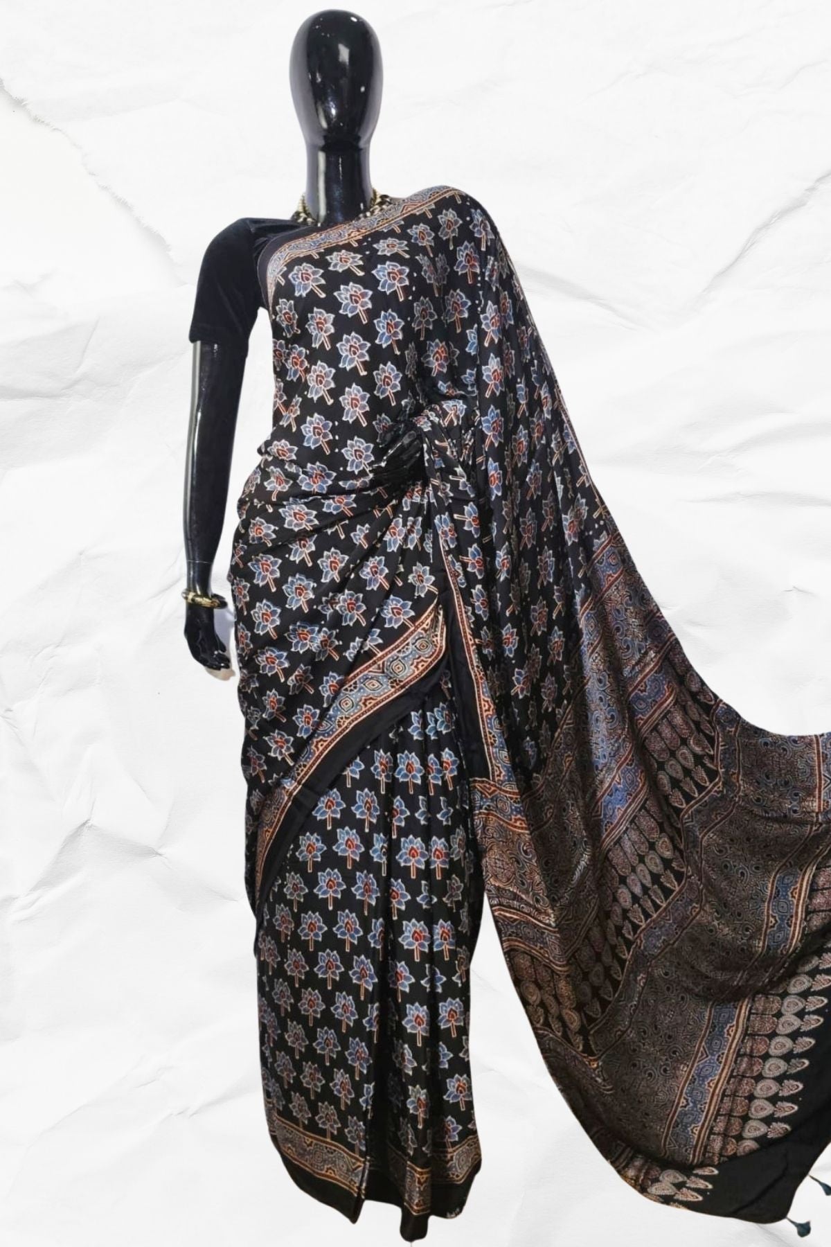 AJRAKH IN MODAL SILK (MD-AJ-SH-23)- BLOCK PRINTED