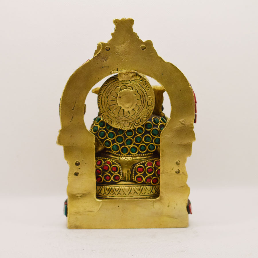 TRADITIONAL BRASS GANESHA WITH ARCH AND UNIQUE STONE WORK (RED, GREEN & BLUE)