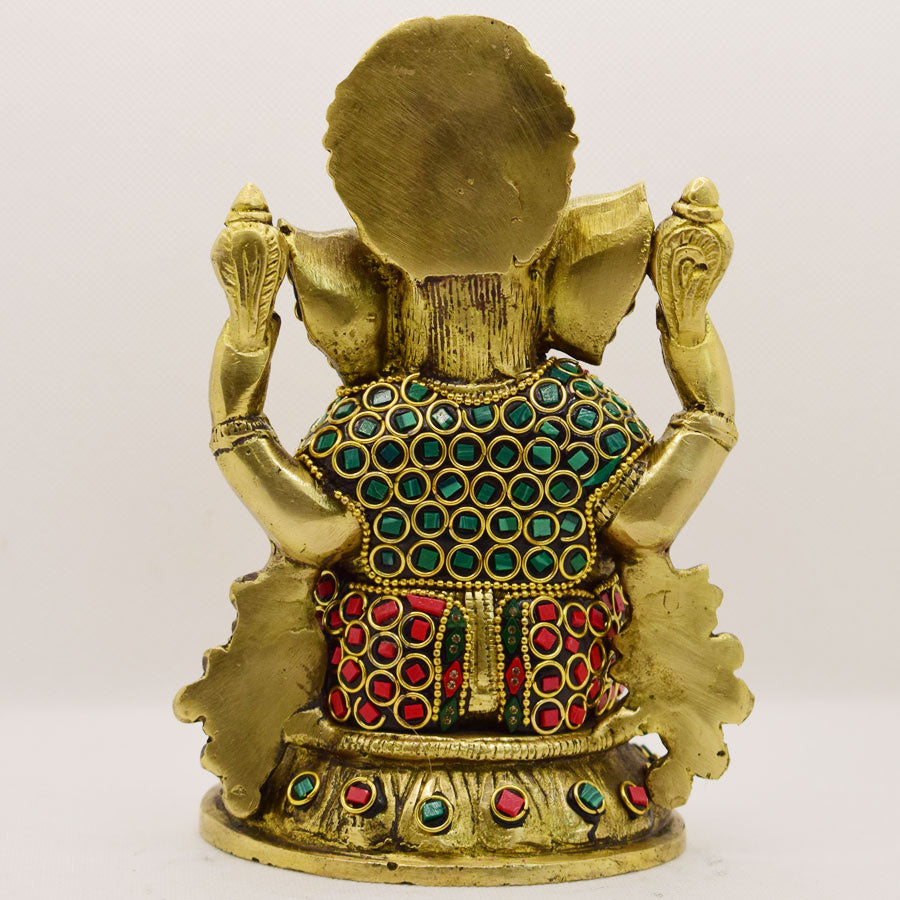 TRADITIONAL BRASS GANESHA WITH ALLOVER UNIQUE STONE WORK (RED, GREEN & BLUE)