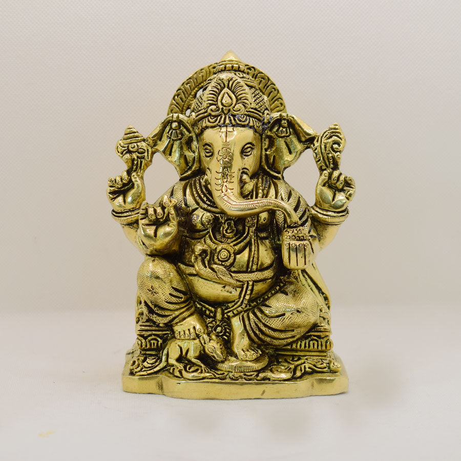 TRADITIONAL BRASS GANESHA WITH DETAILED WORK