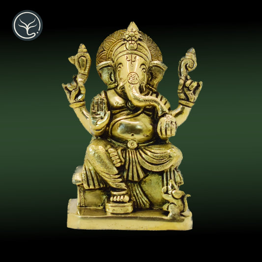 TRADITIONAL BRASS GANESHA WITH MINUTE WORK