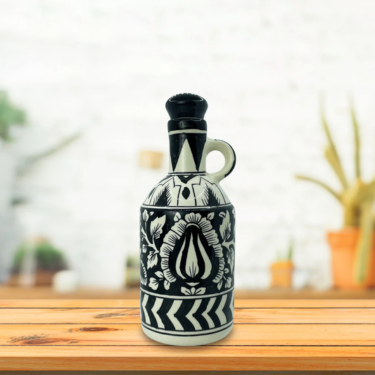 TRADITIONAL CERAMIC OIL CAN 1 LITRE (BLACK FOLLIAGE)