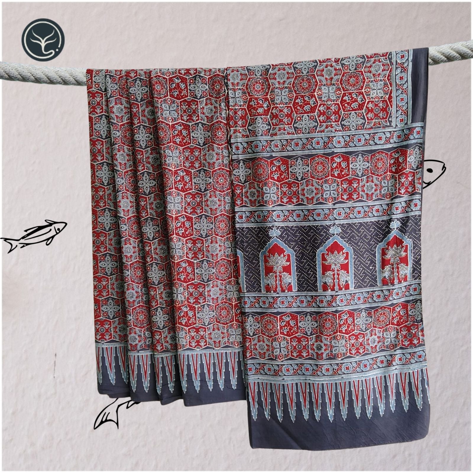 Red - Ajrakh Block Printed Multipurpose Measuring Tape 11
